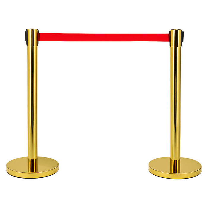 7 star DECOR Commercial Stainless Steel Golden Queue Manager with Retractable 5ft belt Set of 2 poles for VIP Entrace | Red Carpet | Banks (RED BELT)