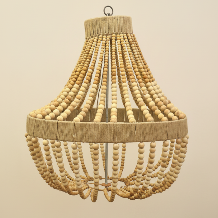 7 star DECOR Handcrafted Wooden Beaded Chandelier for Living Room, Boho Pendant Light for Home Decor, Rustic Hanging Ceiling Lamp (Natural Wood Finish)
