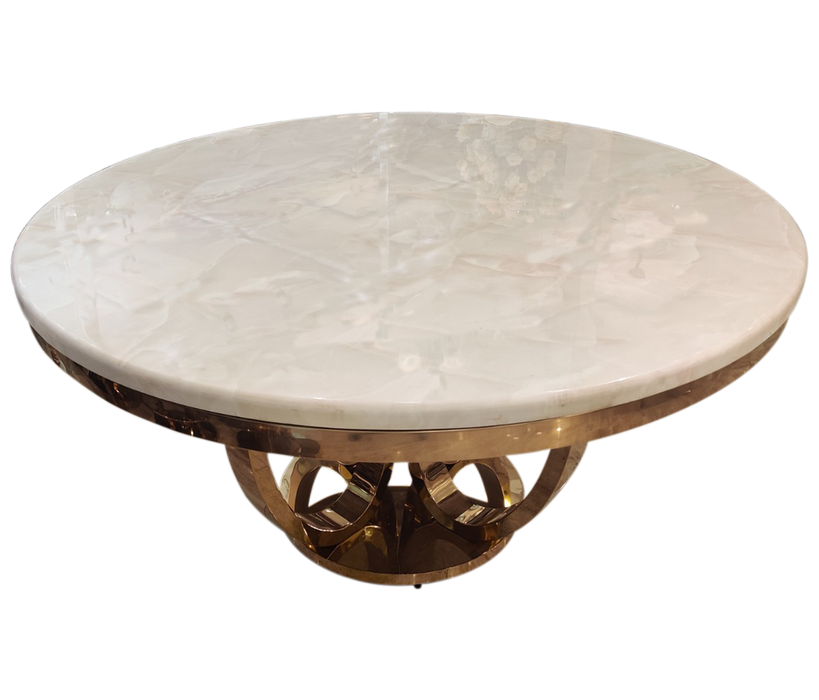 White With Gold Rounded Dining Table For Decor