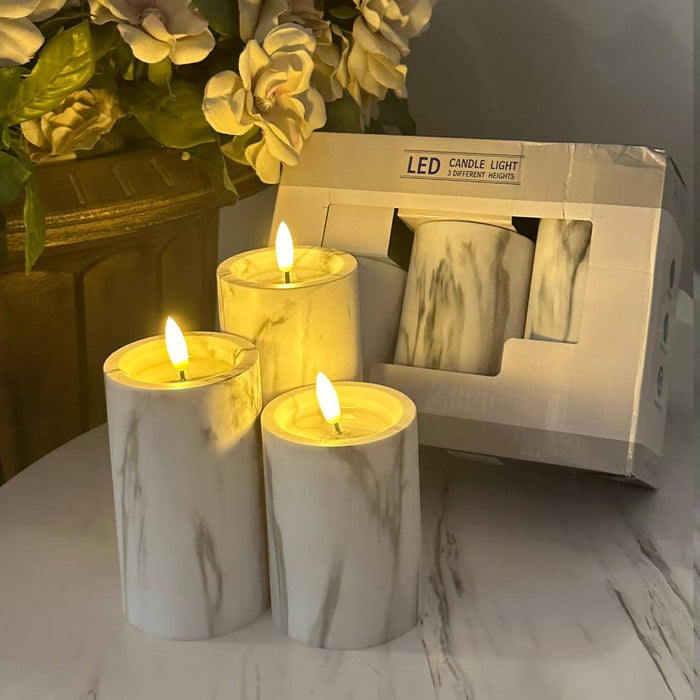Marble Candle With Static Wick For Decor | Set Of 3 Pcs