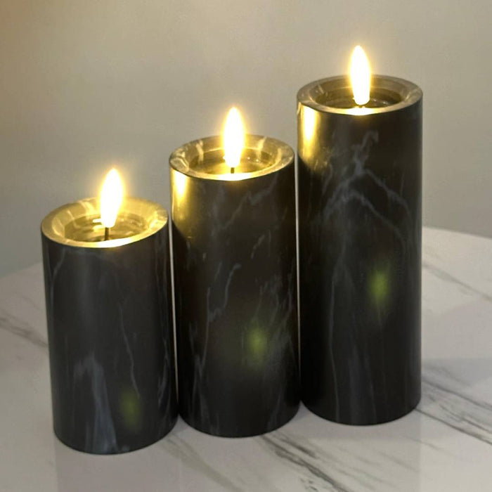Marble Candle With Static Wick For Decor | Set Of 3 Pcs