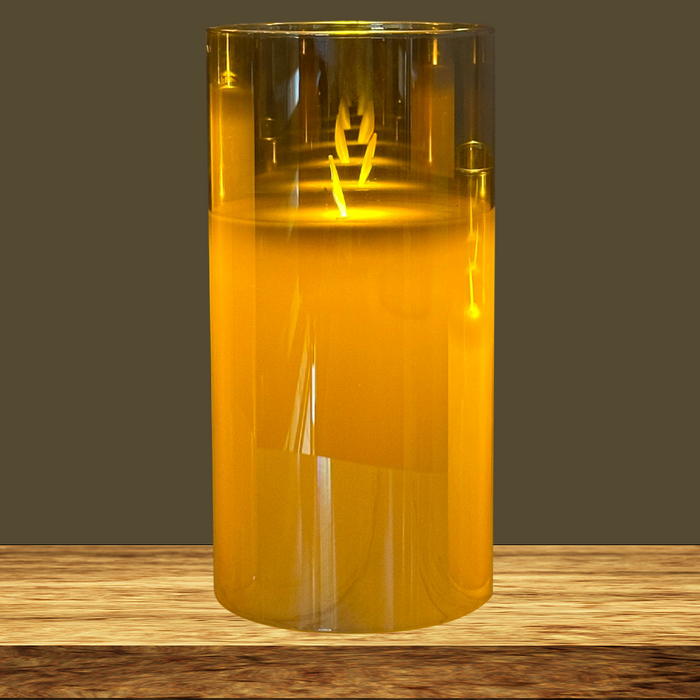 LED Glass Pillar Candle With Real Wax For Decor Prospective