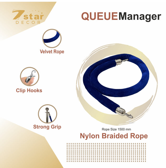 Stainless Steel Silver Bollard Poles With Blue Velvet Rope | Suitable ...