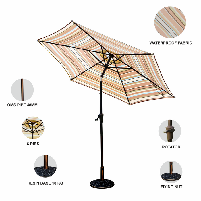 Center Pole Striped Umbrella For Outdoor at Garden, Terrace, Cafe, Lawn, Beach, Event and Others | Waterproof, Portable and Durable (Beige)