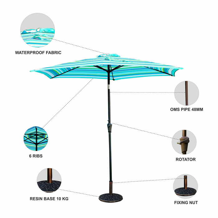 Center Pole Striped Umbrella For Various Decor Prospective (Terrace, Garden, Beach, Event and Others), Tilt and Crank Handle Option