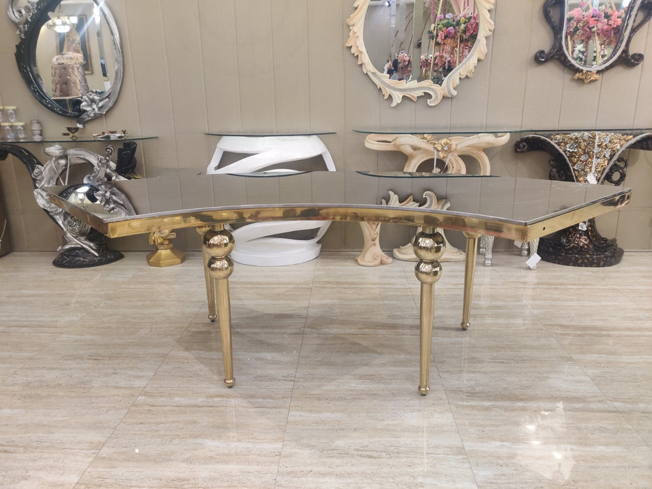 Gold Rounded Glass Dining Table For Decor