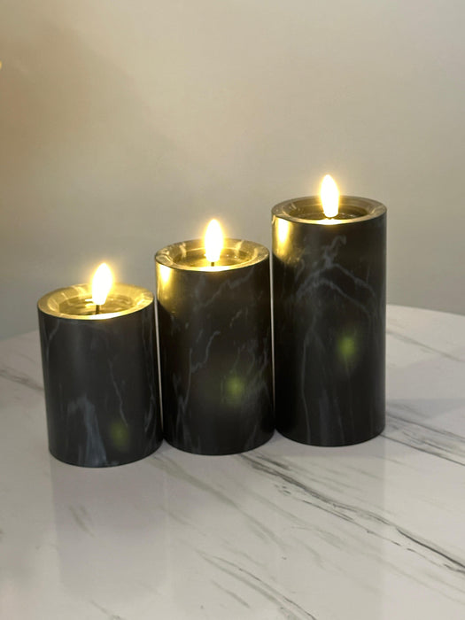 Marble Candle With Static Wick For Decor | Set Of 3 Pcs