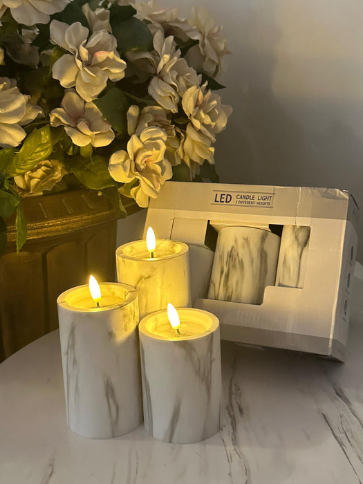 Marble Candle With Static Wick For Decor | Set Of 3 Pcs