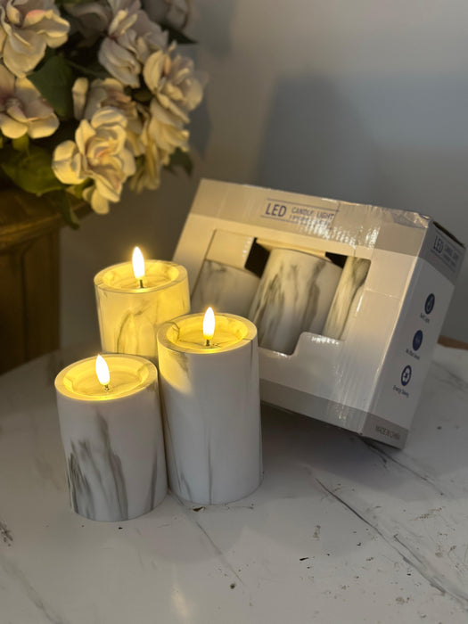 Marble Candle With Static Wick For Decor | Set Of 3 Pcs