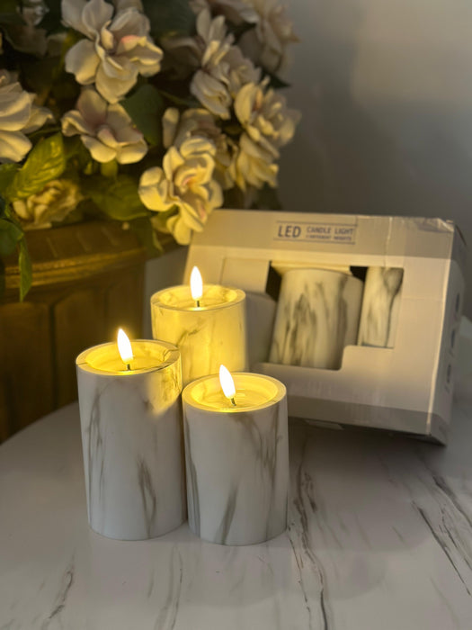 Marble Candle With Static Wick For Decor | Set Of 3 Pcs