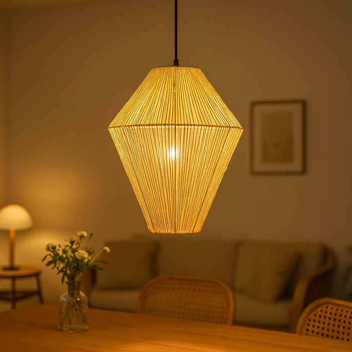 7 star DECOR Handcrafted Jute Rope Pendant Light for Home Decor | Modern Hexagon Hanging Lamp Shade | Boho Ceiling Light for Living Room & Dining Area (Natural Beige)