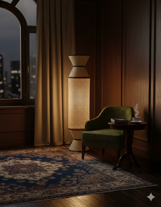 7 Star Decor Tall Rattan Cylinder Floor Lamp – Modern Cane Standing Light