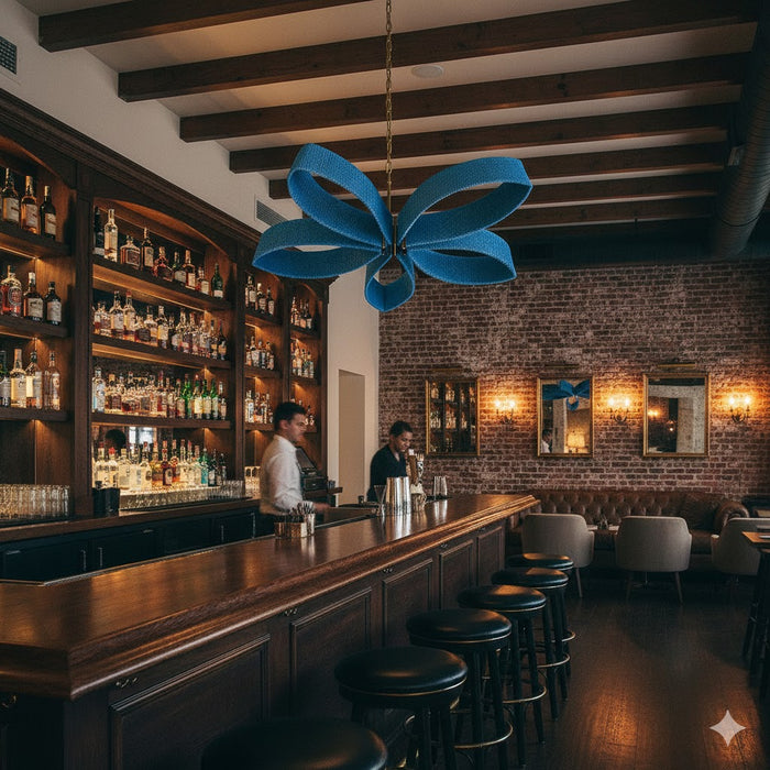 7 star DECOR Modern Ribbon Pendant Light | Contemporary Blue Loop Hanging Chandelier for Living Room, Dining Area & Office Decor | Artistic Statement Ceiling Lamp