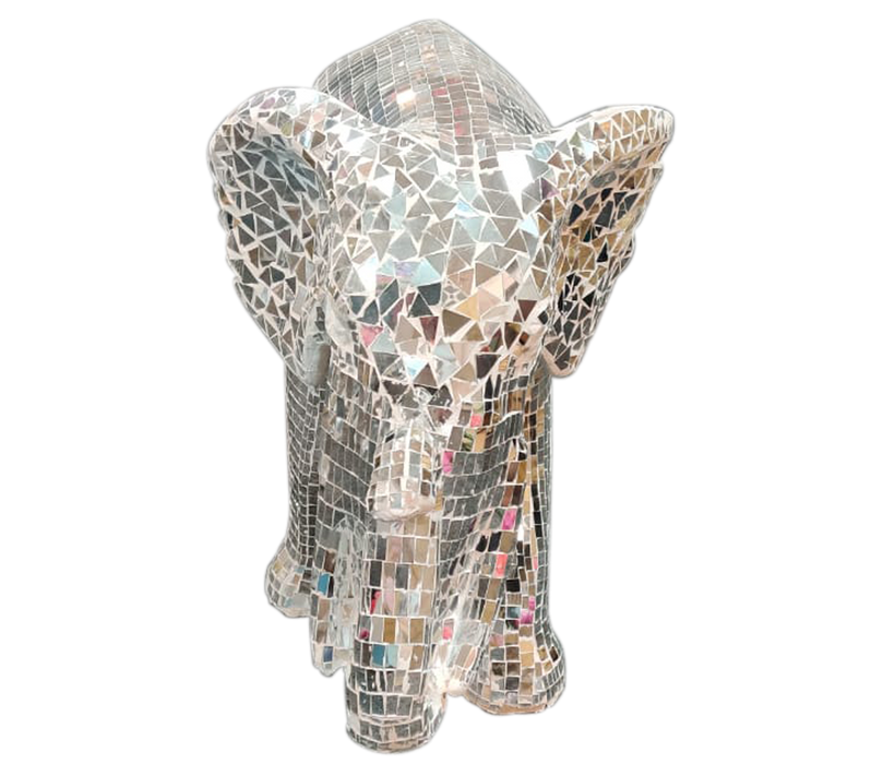 Handmade Fiberglass Mirror Mosaic Elephant Sculptures