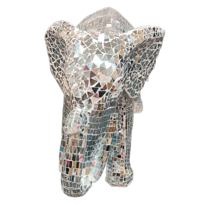 Handmade Fiberglass Mirror Mosaic Elephant Sculptures