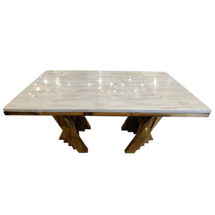 Stainless Steel White With Gold Dining Table