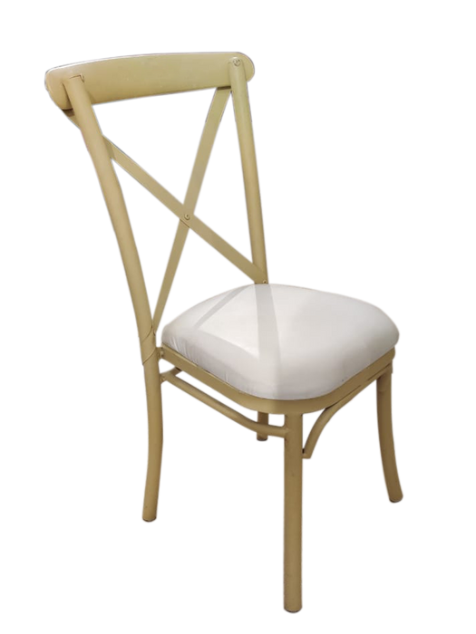Peach Metal Cross Backed Chair For Outdoor Decor