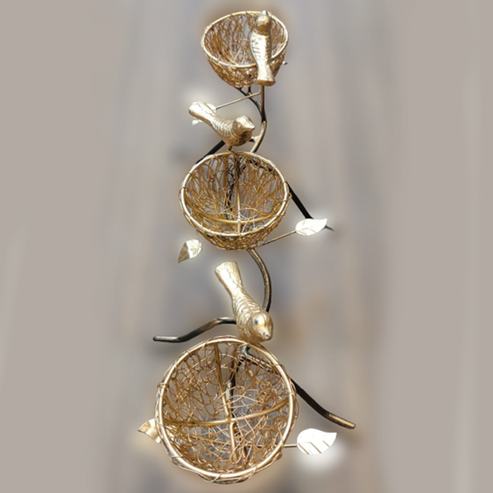 Gold Metal Birds With Nest For Decor