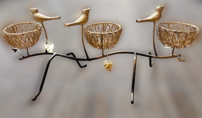 Gold Metal Birds With Nest For Decor