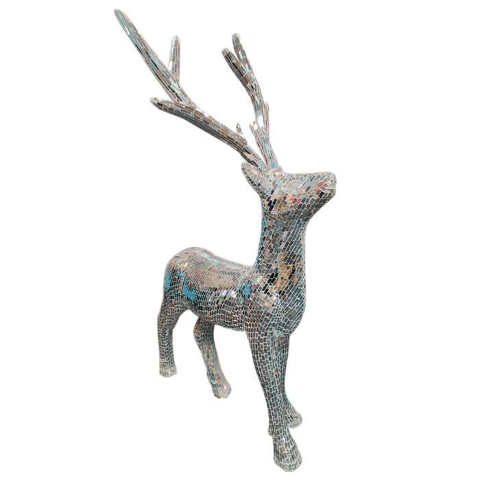 Handmade Fiberglass Mirror Mosaic Deer With Horns