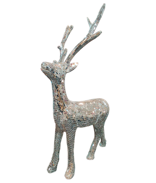 Handmade Fiberglass Mirror Mosaic Deer With Horns