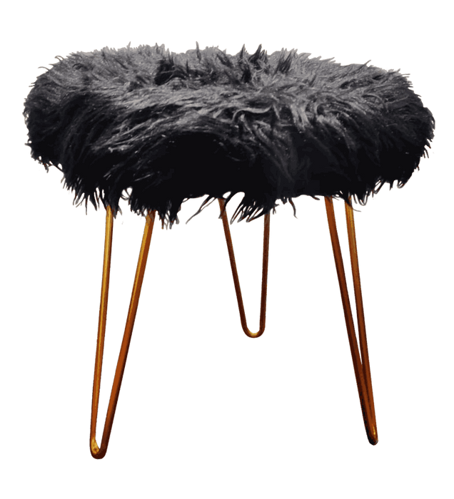 Black Faux Fur Seating Stool For Decor