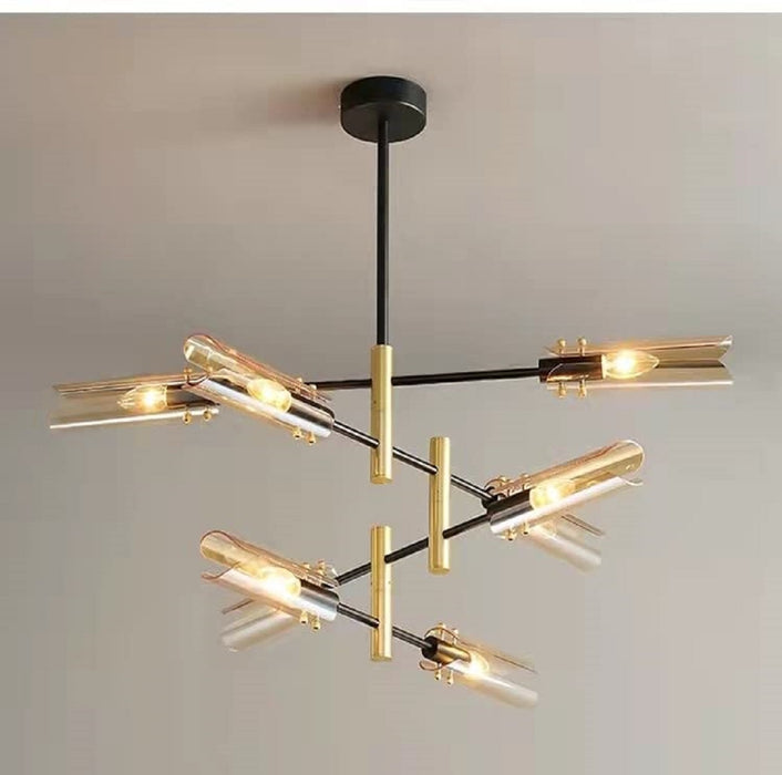 Gold Electroplated Hanging E-14 Glass Tube Chandelier For Decor Uses