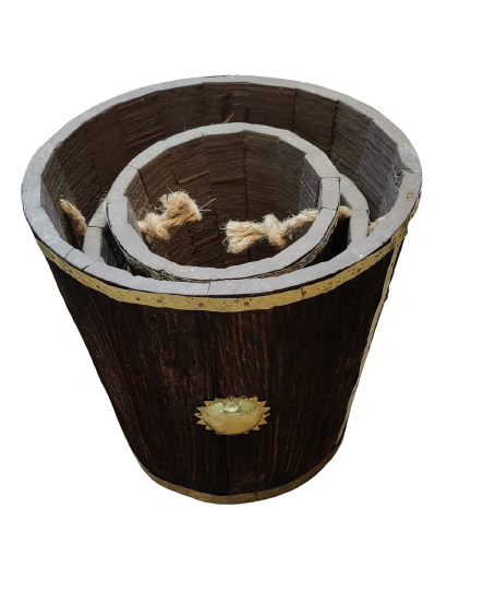 Brown Wood Hanging Basket | Set Of 3 Pcs