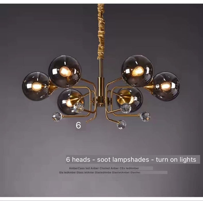 6 Lights Gracious Chandelier With Smokey Grey Glass | Color : Gold and Black
