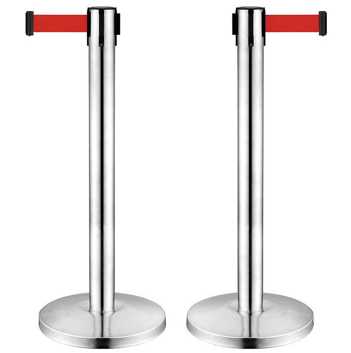 Stainless Steel Queue Manager with Red Belt | Set Of 2 Poles