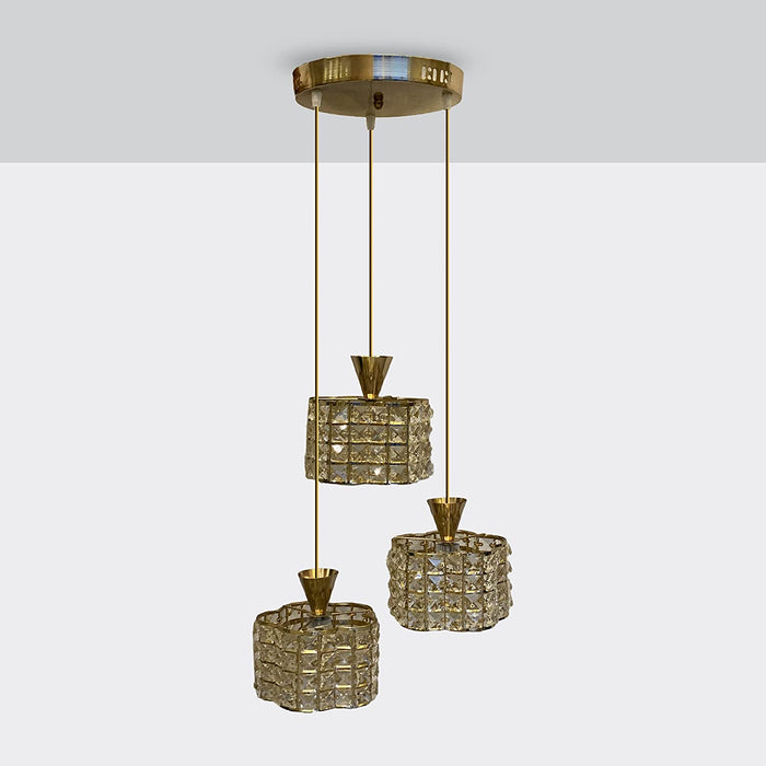 Triple Crystal Circular Hanging Pendant With Installed LED (Gold)