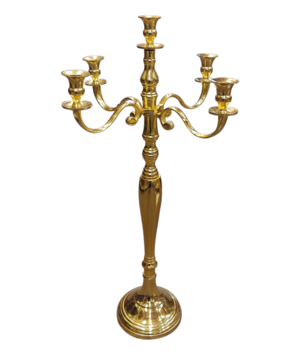 Gold Metal Candelabra With 5 Arm