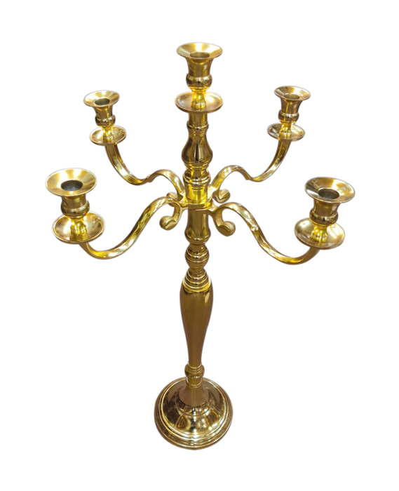Gold Metal Candelabra With 5 Arm