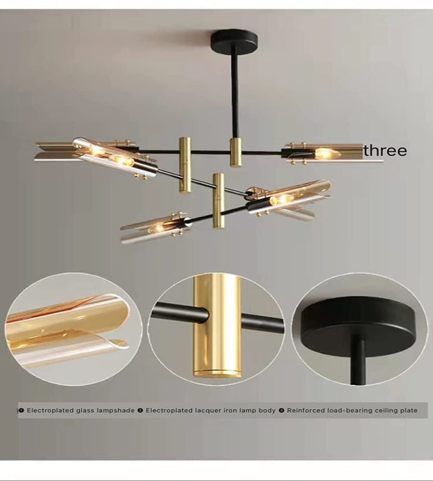 Gold Electroplated Hanging E-14 Glass Tube Chandelier For Decor Uses