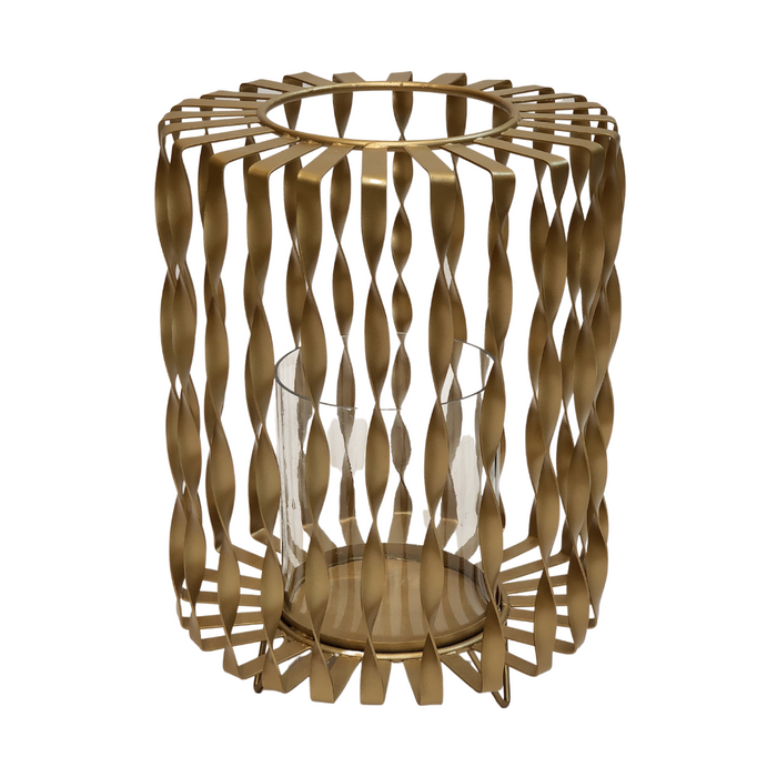 Gold Hurricane Glass Candle Holder For Centerpiece