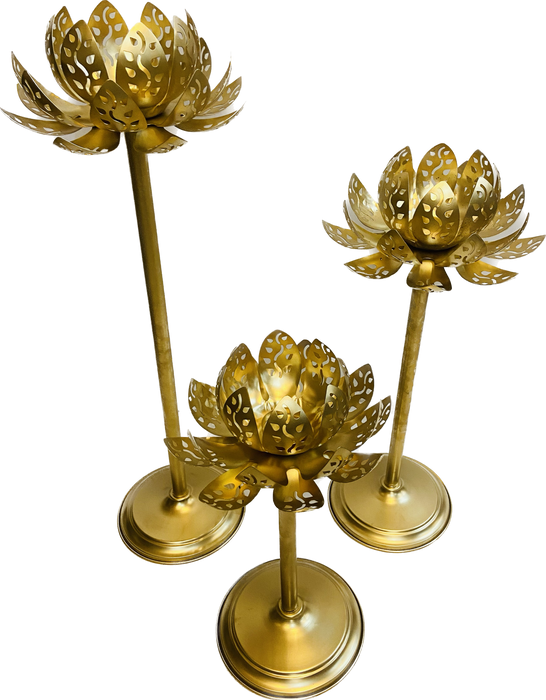 Gold Lotus Candle Holder | Set Of 3 Pcs