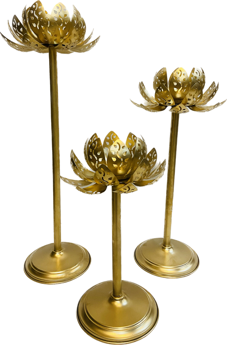Gold Lotus Candle Holder | Set Of 3 Pcs