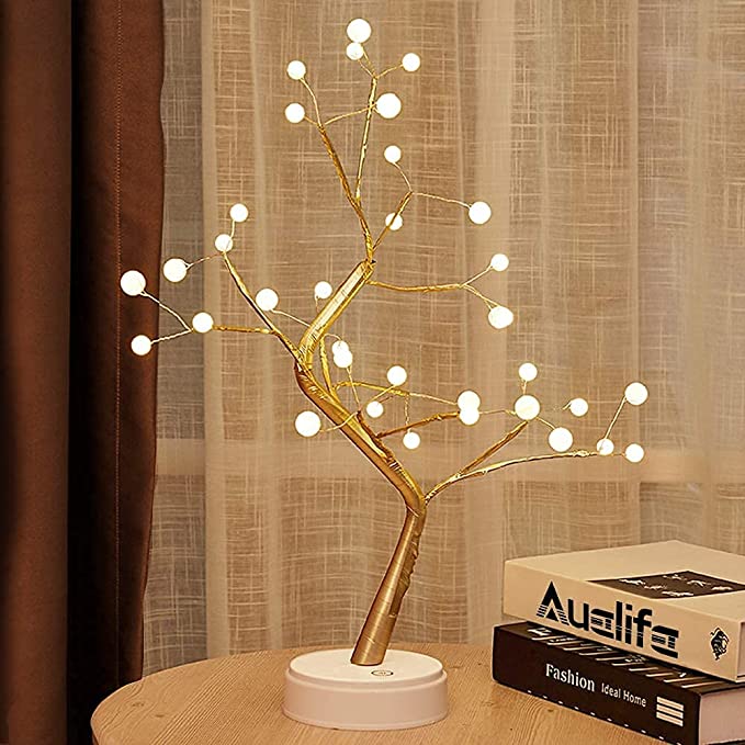 Shimmer-Tree 20 White With Gold Table Lamb For Decor