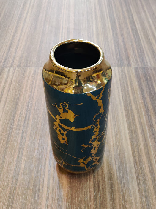 Green With Gold Metal Flower Vase For Decor