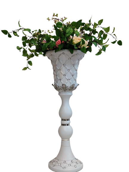 White Plastic Flowers Pots For Decor