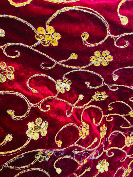Zari Work Velvet Floral Pattern Fabrics