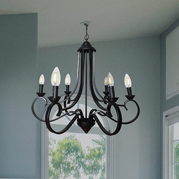 6 Lights Contemporary Modern Black Iron Chandelier For Living Room
