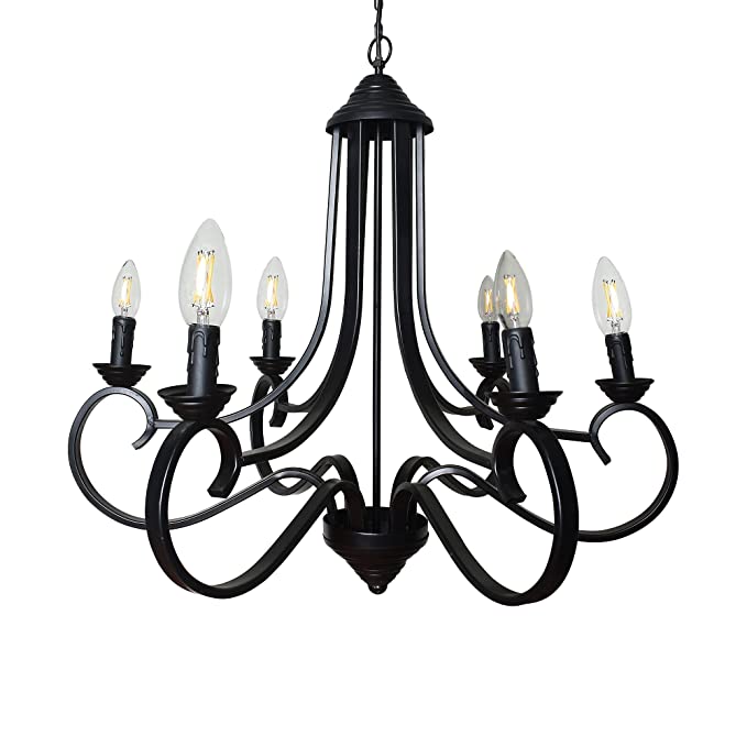 6 Lights Contemporary Modern Black Iron Chandelier For Living Room
