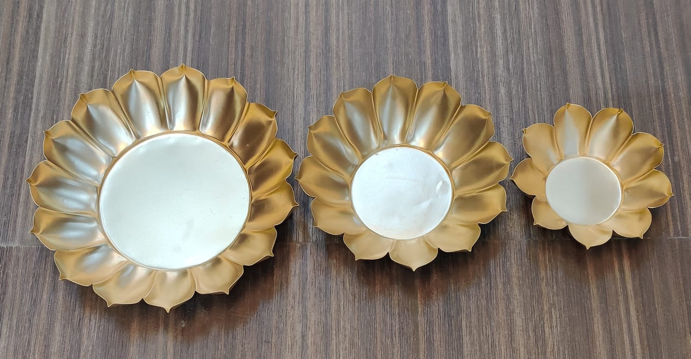 Gold Lotus Rounded Decorative Urli | Set Of 3 Pcs
