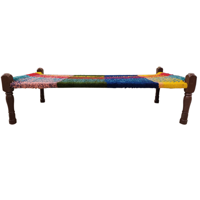 Multicolor Jute & Wood Cot/Charpai For Decor