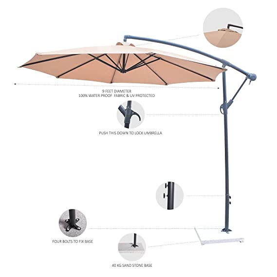 Luxury Side Pole Patio Umbrella with White Base (10 ft Diameter, Brown)