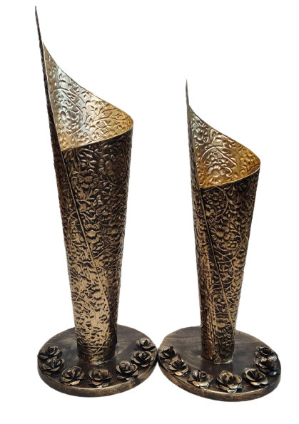 Gold Tapestry Decorative Metal Vase |  Set Of 2 Pcs