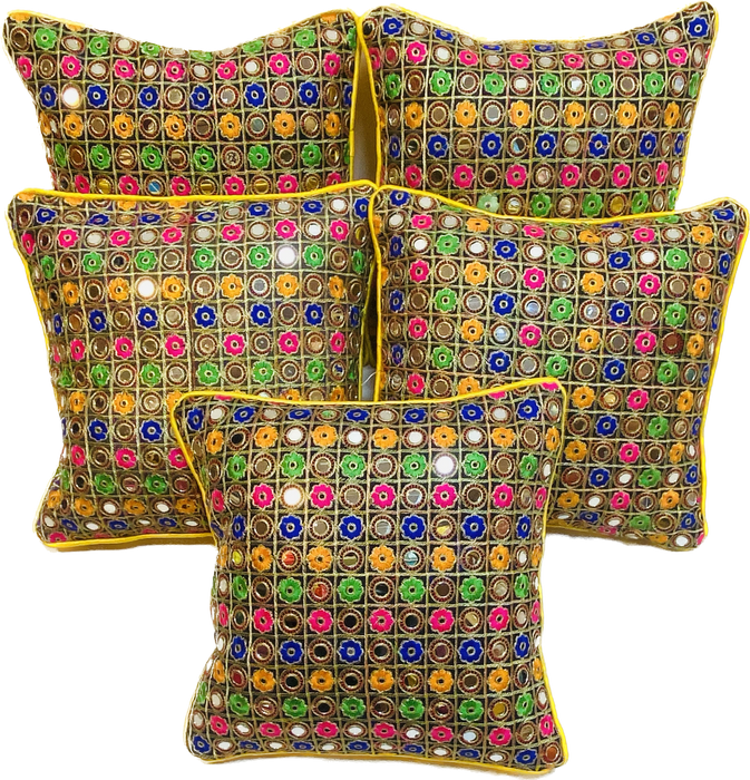Embroidery Mirror Cushion Covers | Set Of 5 Pcs