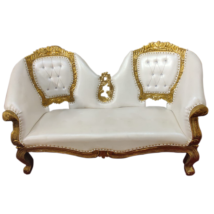 White With Gold Couple Sofa For Wedding Decor