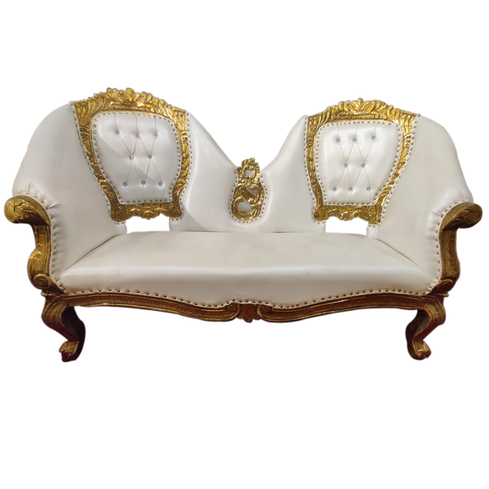 White With Gold Couple Sofa For Wedding Decor